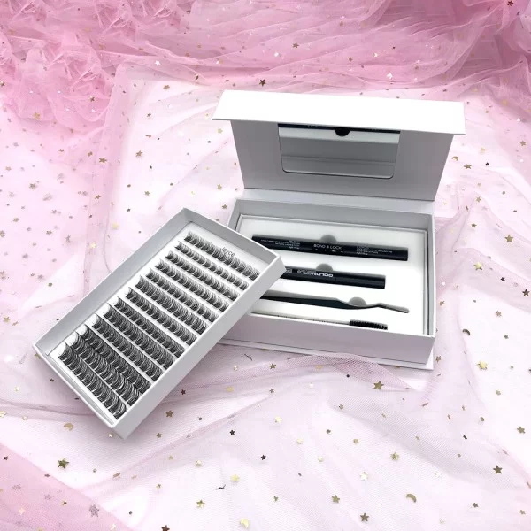 double layers lash cluster kit with mirror